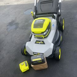 RYOBI LAWN MOWER  40V HP SELF PROPELLED  REAR WHEEL DRIVE  Brushless 21" Cordless Walk-Behind  Multi-Blade  Battery & Charger