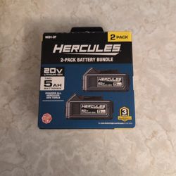 HERCULES 20V 5 Ah Extended-Performance Lithium-Ion Battery Bundle, 2-Pack New In Box