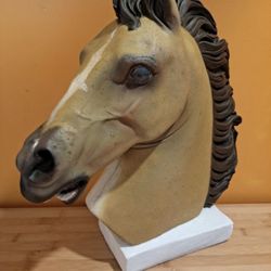 Solid Stone Concrete Statue 16" Tall Stallion Horse Head Bust (Hand-Painted)