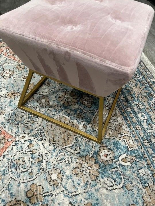 ✨ Modern Pink Velvet Ottoman with Gold Base  ✨