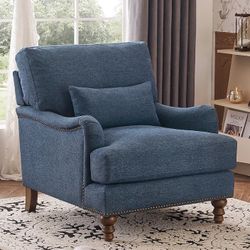 33 in. Dark Blue Fabric Arm Sofa Chair Filled with Goose Down and Foam Upholstered Accent Chair Set of 1