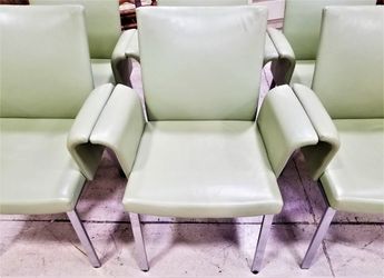 Set of (2) DRAENERT Linus MCM Danish Genuine Leather Reclining Dining Armchairs Sea Foam Green 19.8.1