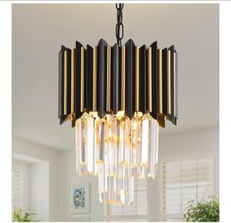 Black and Gold Chandelier Gold Modern Crystal Chandelier Light Fixtures Dining Room Chandelier 1-Light Round Small Crystal Ceiling Hanging Pendant Lig