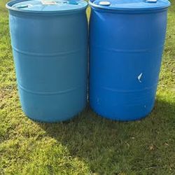 2-55 Gallon Blue Plastic Drums