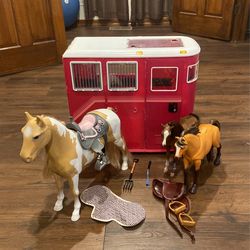 Our Generation Mane Attraction Horse Trailer For 18” Dolls Plus 3 Horse 