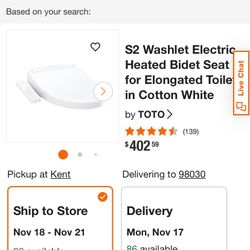 S2 Washlet Electric Heated Bidet Seat for Elongated Toilet