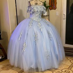 Blue And Silver Quinceanera dress