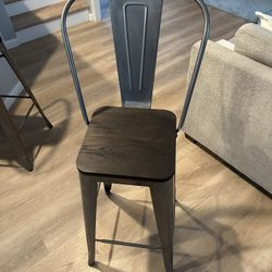 2 Metal And Wood Barstools With Back Support