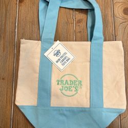 NWT Trader Joe's MINI Pastel Canvas Tote Bag In Baby Blue