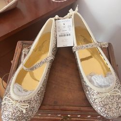 Crew Cuts Girls Glittery Gold Flats