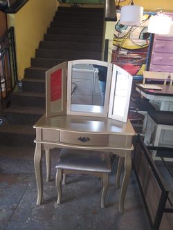 Gold Vanity with stool