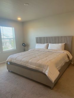 King Upholstered Bed Frame with Tall Headboard