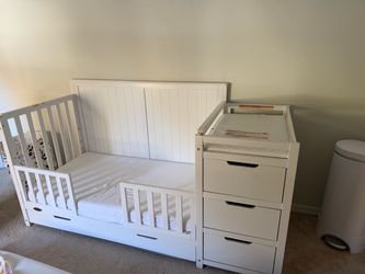 White Convertible Crib with Changing Table and Drawers