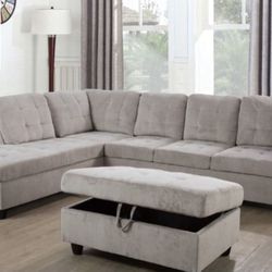 Light Gray Sectional Couch With Ottoman 