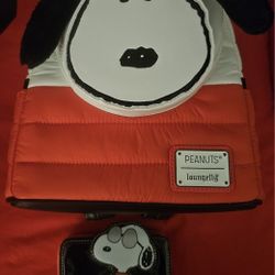 SNOOPY LOUNGEFLY BACKPACK AND WALLET