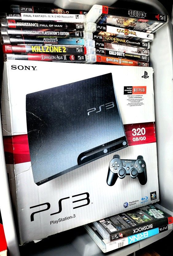 PS3 Slim Console, 2 controllers, PS3 remote and 42 PS3 Games/lot/bundle *game list in description*