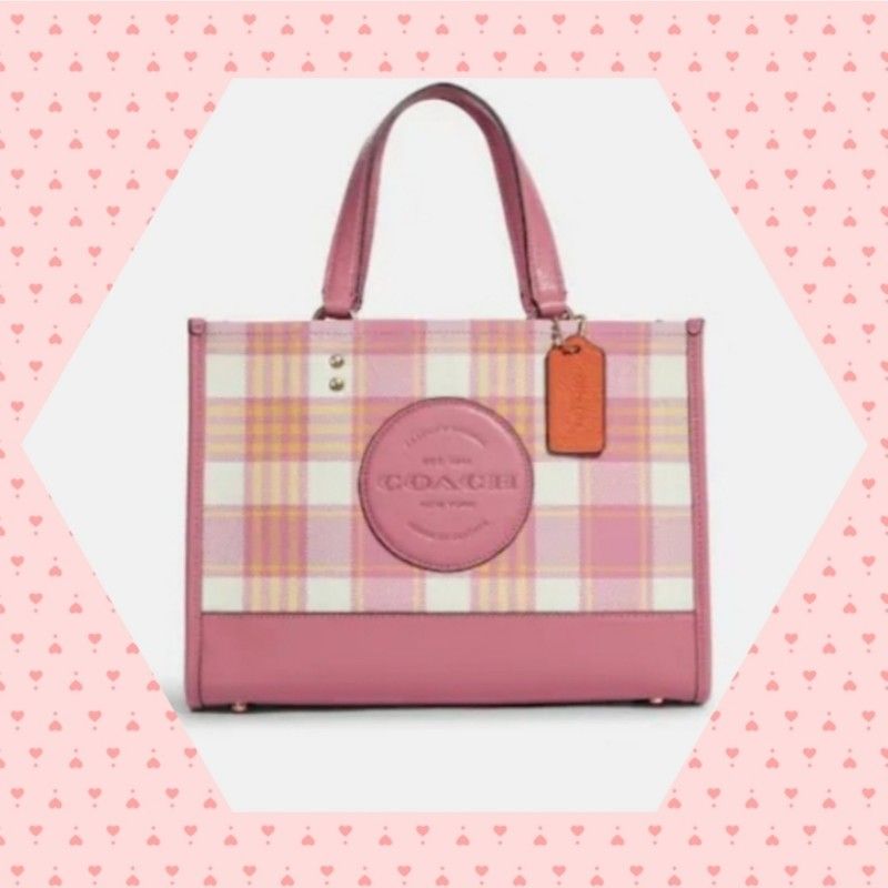 π COACH DEMPSEY CARRYALL WITH GARDEN PLAID PRINT & COACH PATCH