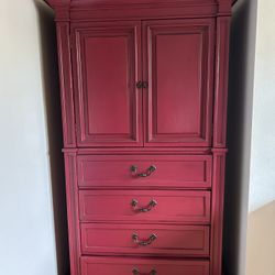 High Quality Solid Wood Red Painted Armoire Cabinet 
