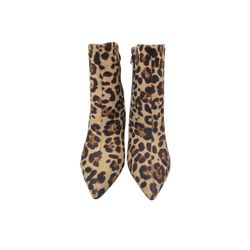 Leopard Print Pointed-Toe Heeled Ankle Boots