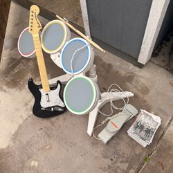 Rock band guitar and drum set