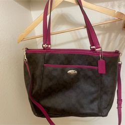 Coach Dark Brown And Dark Pink Bag 