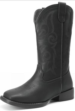 Size 8.5. Cowboy Cowgirl Boots Embroidered Square Toe Mid Calf Western Boots Fashion Dress Chunky Low Heel Shoes for Theme Party Country Concert