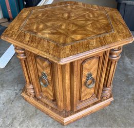 Hexagonal Wood End Table with Storage Cabinet