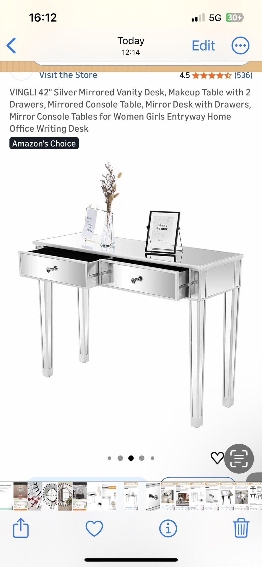 Mirrored Console Table Or Vanity Desk With 2 Drawers