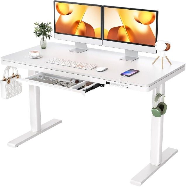NEW - ErGear White Standing Desk with Drawers 48" Electric Height Adjustable Desk
