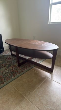 Oval Wood Coffee Table with Lower Shelf