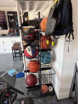 basketballs and holder
