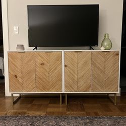 Nathan James Wood Herringbone TV Console Credenza 