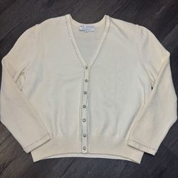 St John Evening Cream Knit Suit Jacket Button Up Sz 10 Rhinestone Jewled Diamond