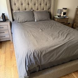 Gray Upholstered Queen Bed Frame And Headboard