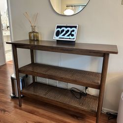 Dark Walnut & Rattan Entryway Table