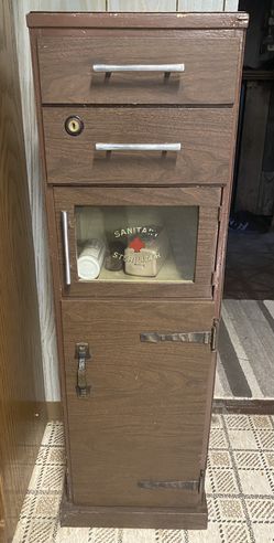 Antique Barber Shop Cabinet Locking Vintage