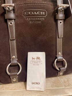 Like New - COACH Chocolate Brown Suede and Leather Large Bucket Handbag Serial # Embossed