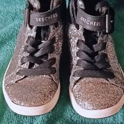Skechers high top US size 13 Kids Shoutouts 84361L Black Silver Glitter Sparkle 