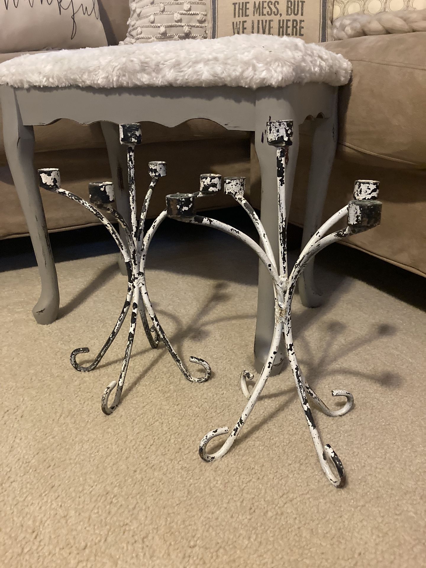 Set Of 2 Metal Black White Pillar Candle Holders