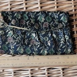 Very Vintage "Lovely" Zell USA brocade embroidered floral clutch bag,or Wallet Gold Embroidery 