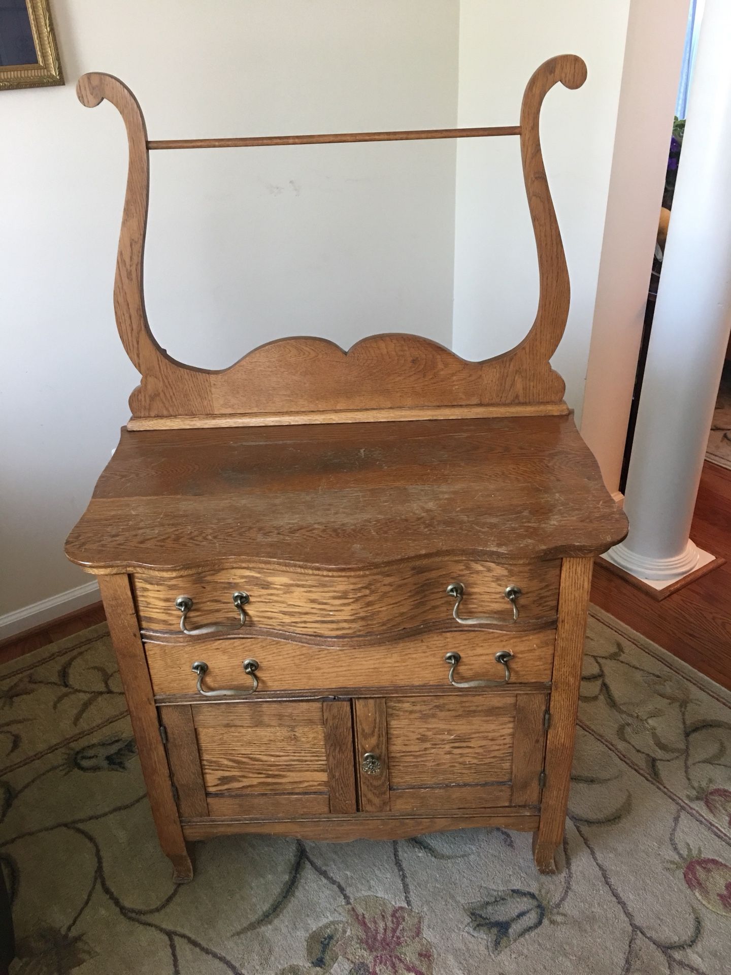 Antique Oak Washstand with towel rack