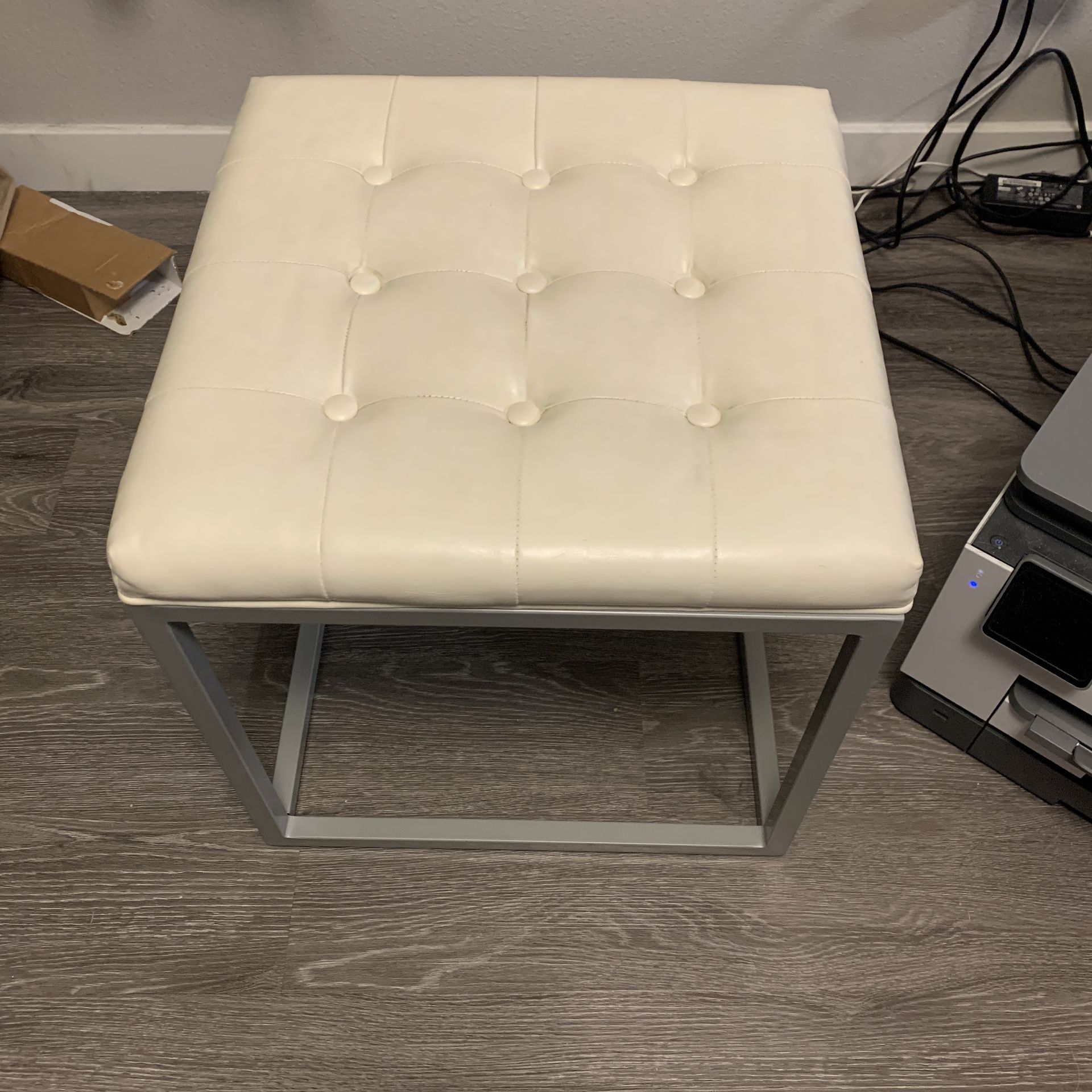 Vanity Chair Ottoman White Faux Leather Stool