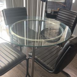 Glass Dining Table With 4 Leather Chairs 