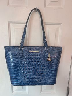 Brahmin Medium Asher Croc Embossed Leather Tote blue