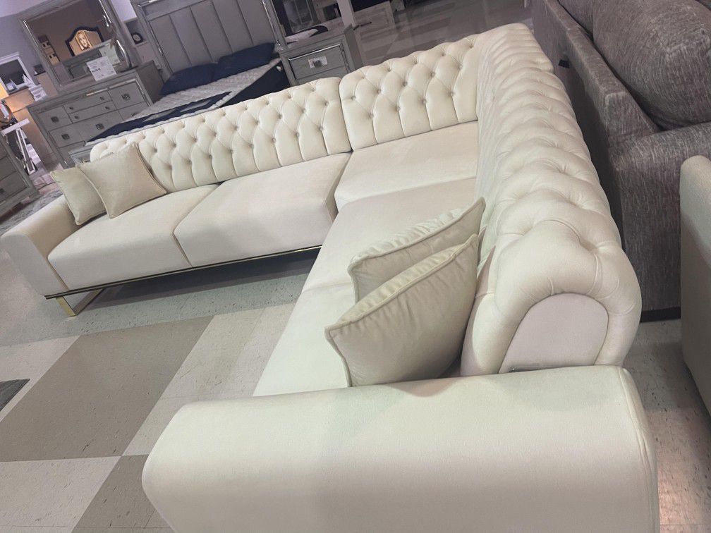 Oscar Beige Huge L Shaped Modern Sectional Sofa 