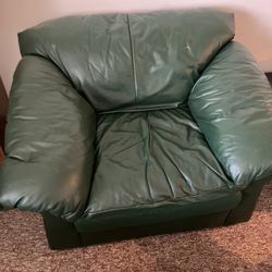 Large Green Leather Arm Chair