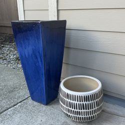 2 Ceramic Planter Pots Glazed - Mid Century Modern
