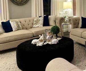 Ottoman- Black crushed velvet
