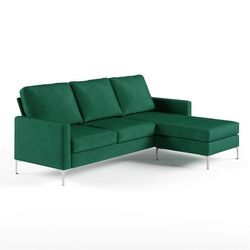 Sectional Sofa Chapman Velvet with Chrome Legs - Green - Novogratz