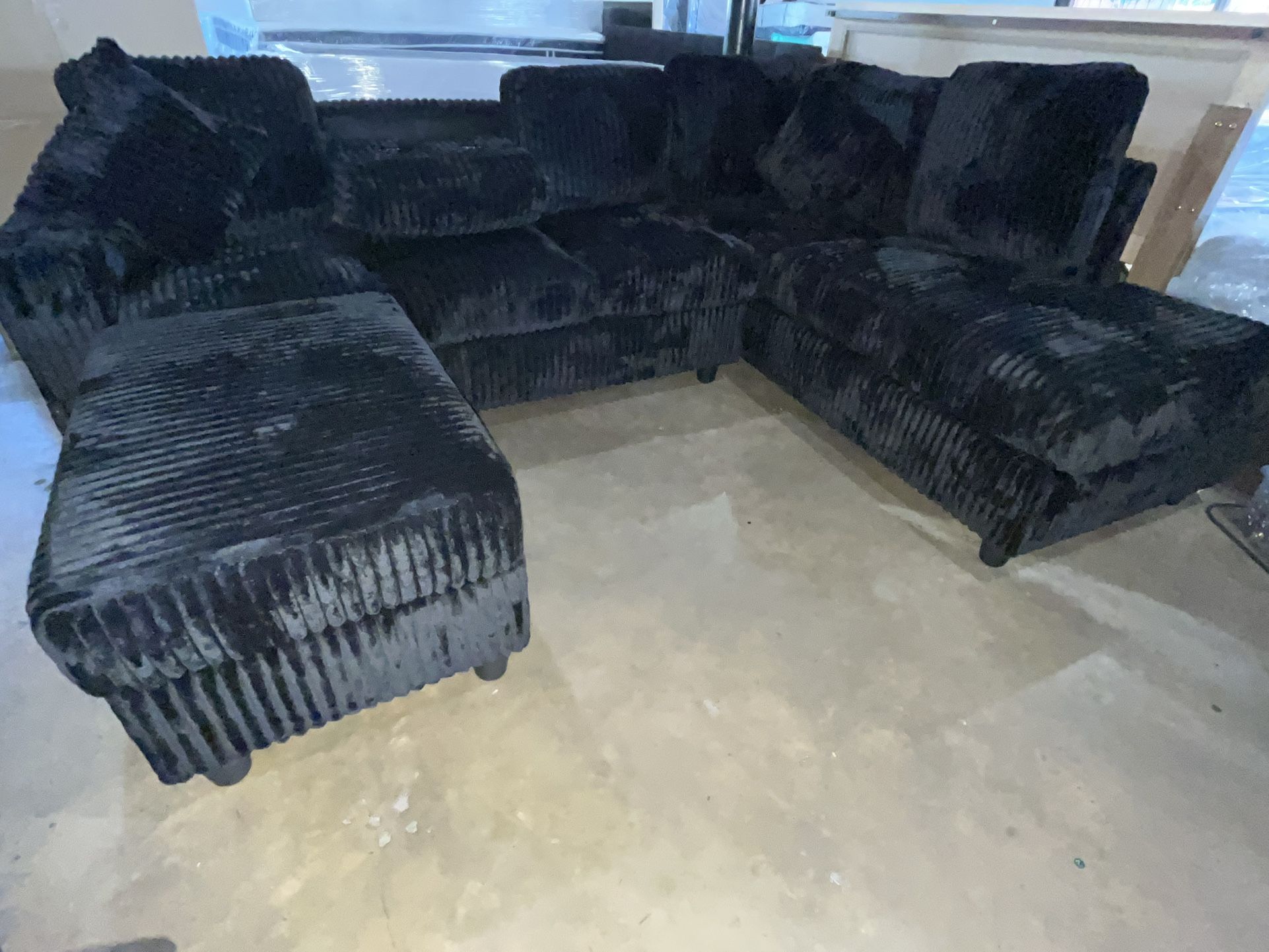 New Black Morden L- Shape Corduroy Sectional + Ottoman βοΈ Finance With $0 Down & Same Day Delivery! ποΈ